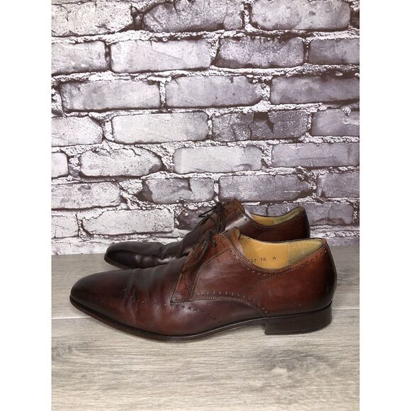 Magnanni Neiman Marcus Burnished Brown Leather Wingtip Dress Shoes Men Sz 10M US - Picture 1 of 16